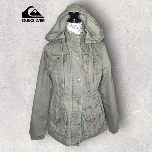 Quiksilver Jackets & Blazers - QUUKSILVER Green Hooded Utility Jacket - Small